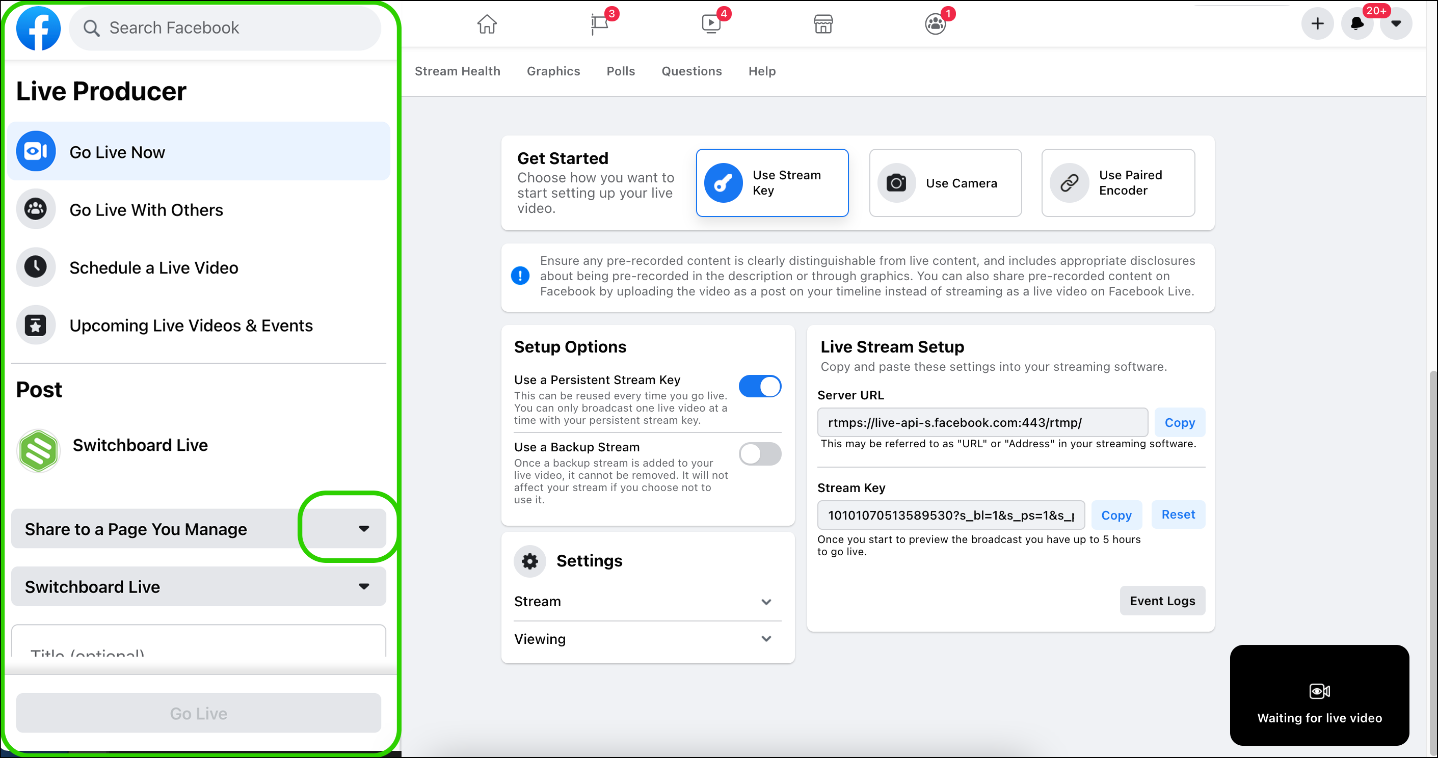 streaming to facebook from custom rtmp server